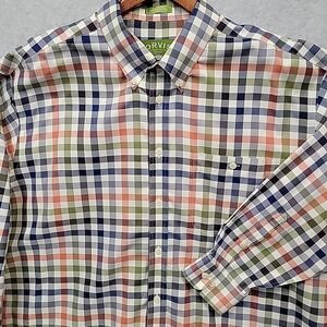 Orvis Men's Size XXL Cream Plaid Long Sleeve Button Down Shirt Preppy Cotton EUC